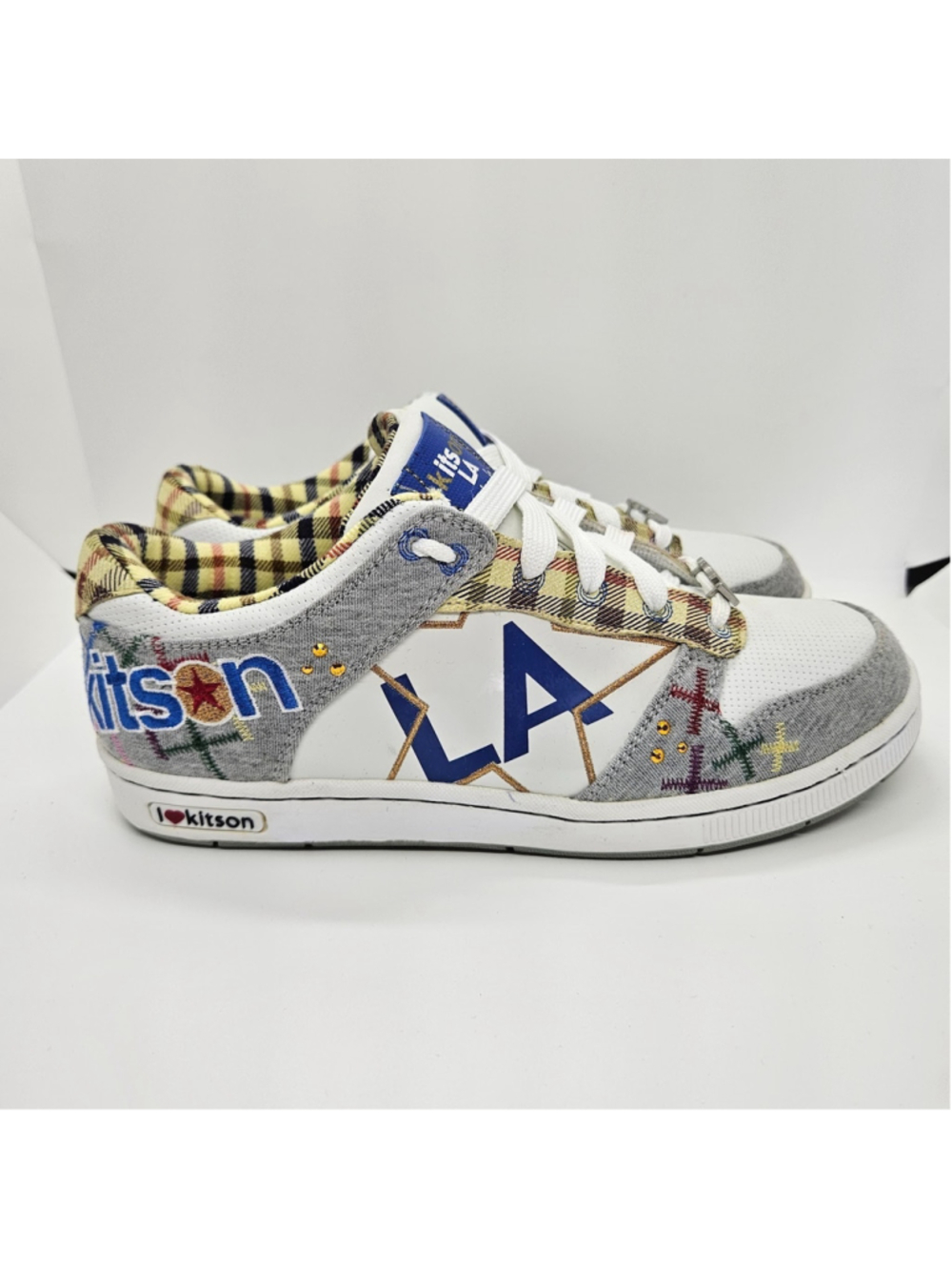 Kitson LA Sneakers Womens US 8 Plaid White Gray Shoes NEW 34625